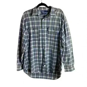 Polo Ralph Lauren Men’s Size Large Button Down Shirt Plaid Cotton Blue